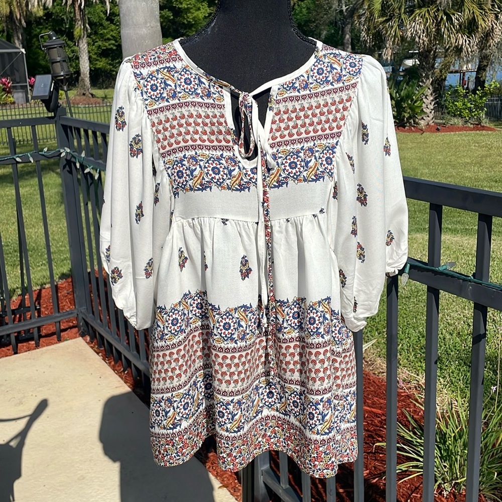 NWT! Retail $34 Ces Femme Damask Print Peasant Top BoHo